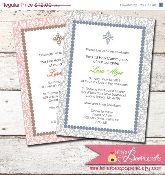ON SALE Damask Baptism / Christening Invitation - Choose Your Colors - DIY Printable Invite - Boy, Girl, Gender Neutral - Confirmation, Hol Il_570xn