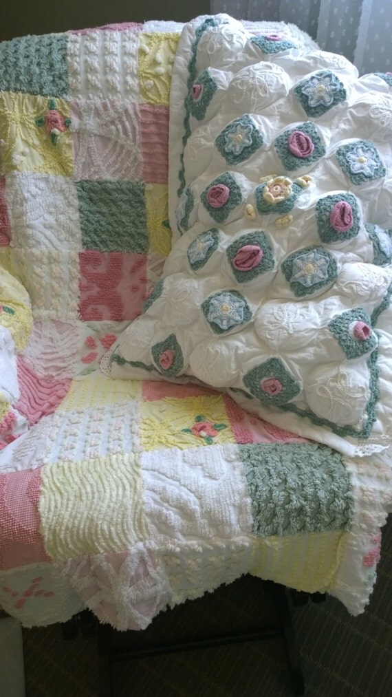 Quilt Large Vintage Chenille Bedspread Patchwork by ShuggiesAttic