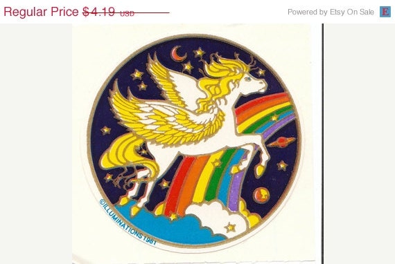 ON SALE Rare Vintage Illuminations Pegasus and Rainbow Night Sky Sticker 1981