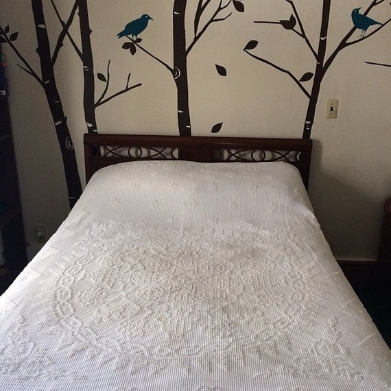 Vintage White Chenille Full Size Bedspread/ by AppalachianRevival