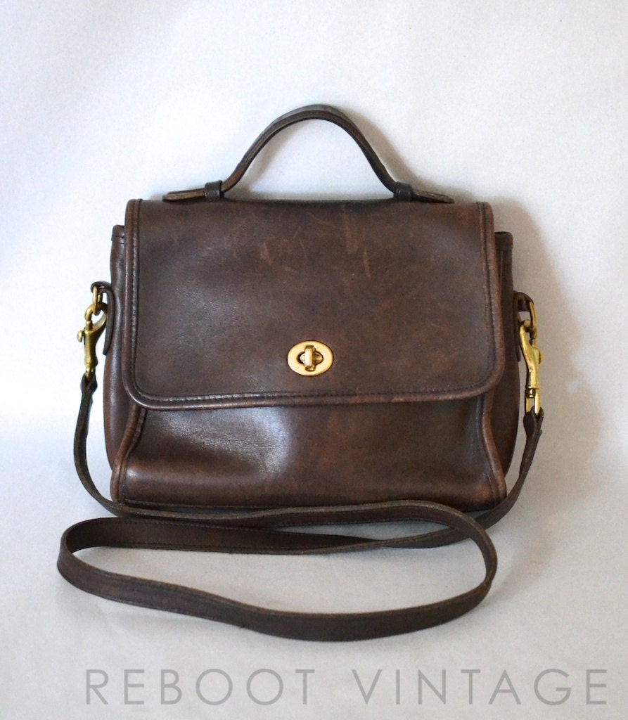 Vintage COACH Brown Leather Court Turnlock Bag by RebootVintage