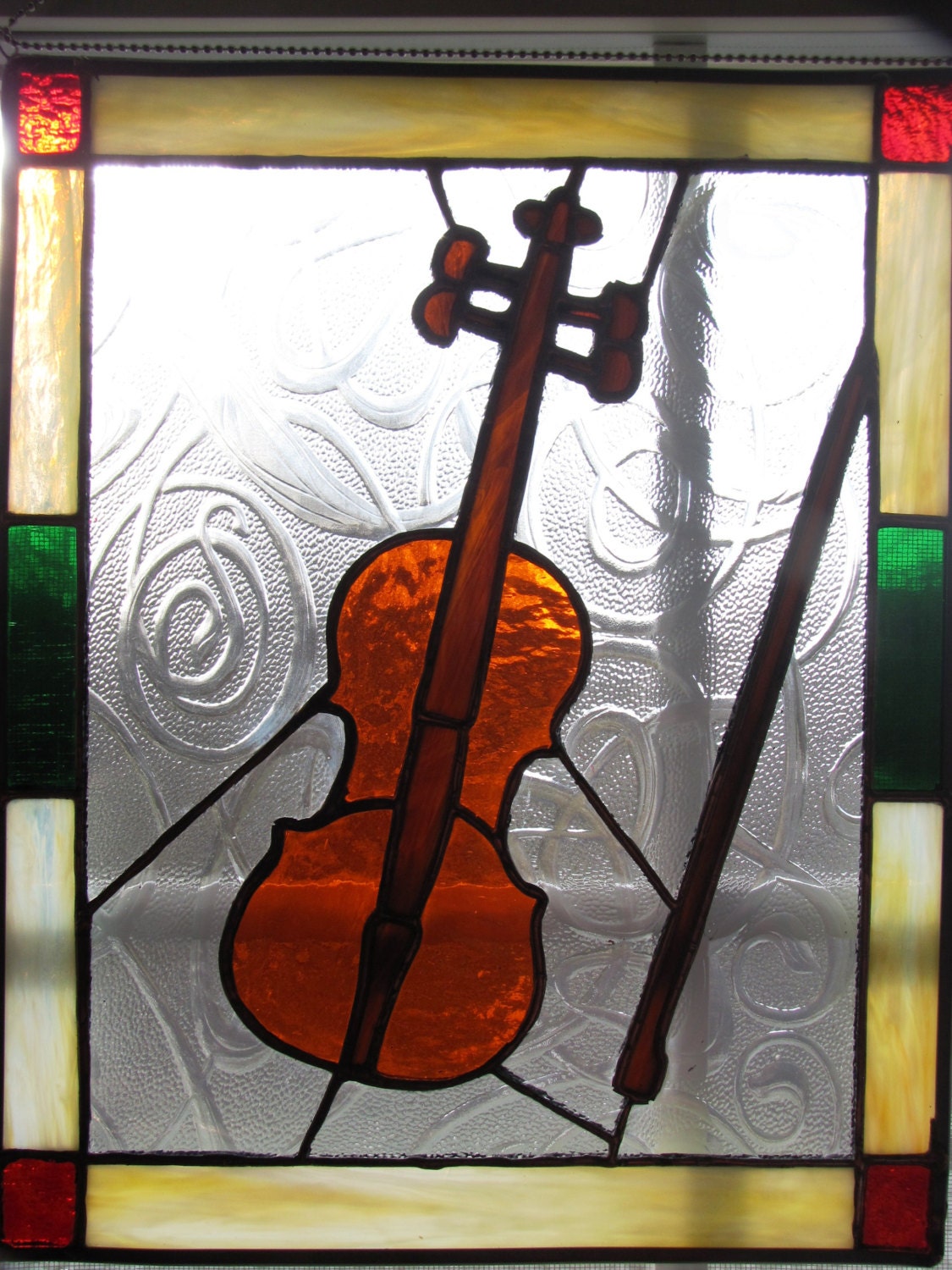 Violin Stained Glass Panel by ArtMosaicsVetro on Etsy