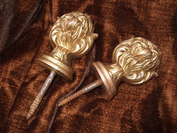 Vintage Curtain Pole Ends French Gilded Metal. by JacquelineMcEwan