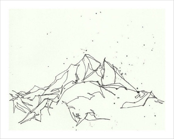 Mountain Line Drawing Print 8x10 Winter Snow by cleverfigstudios