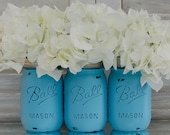 Turquoise Painted, Distressed Mason Jars * Tiffany Blue Mason Jar Set - dropclothdesignco