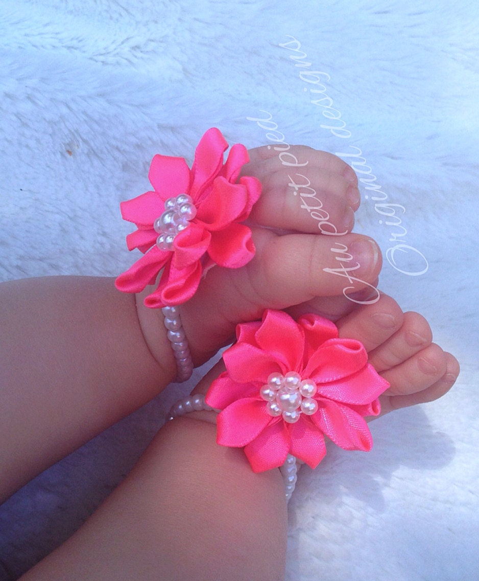 Hot pink baby and toddler barefoot sandals, baby barefoot sandals ...