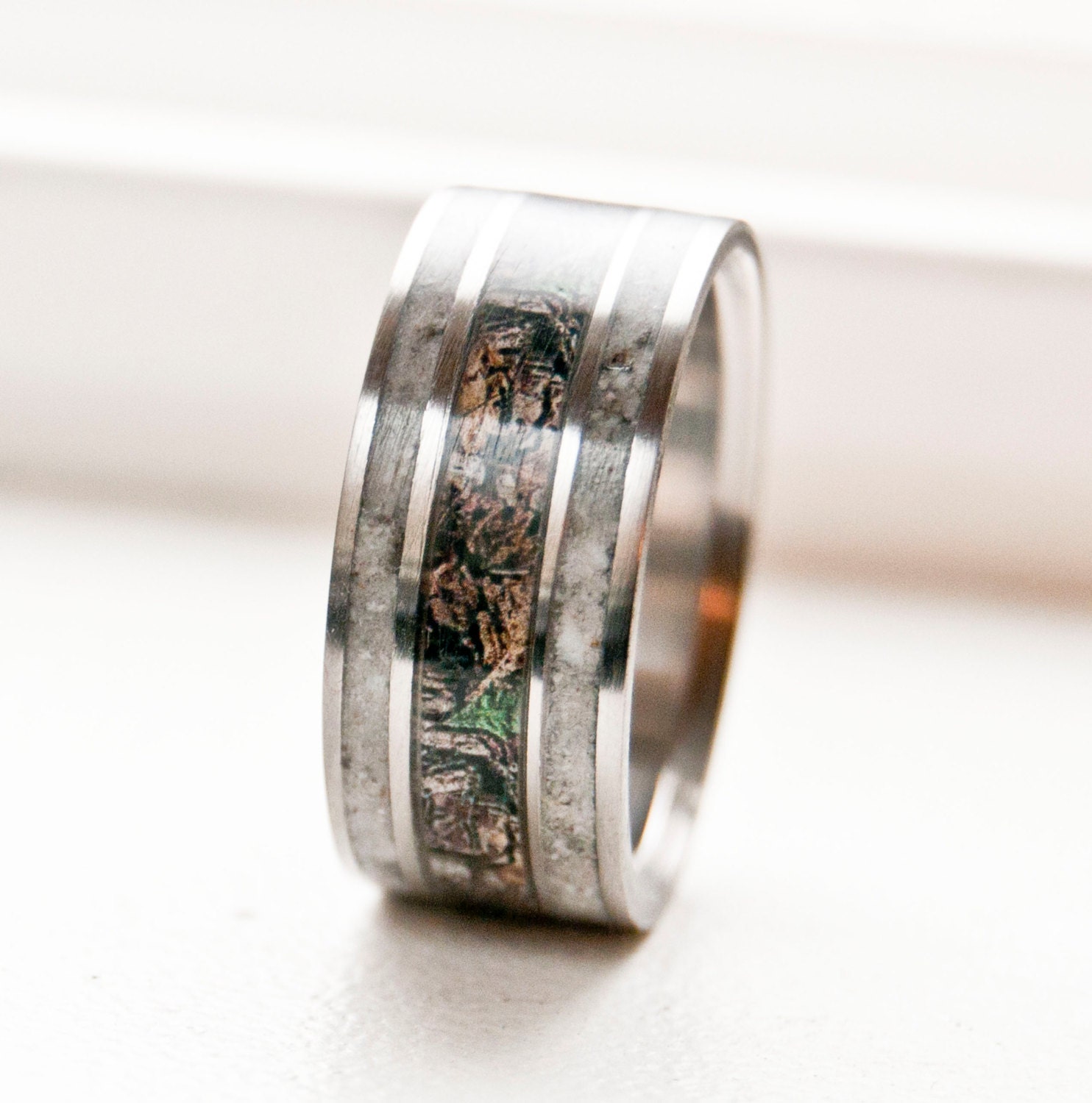 Mens Camo Wedding Ring with Real Antler by StagHeadDesigns