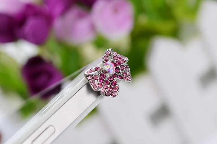 Bling Crystal Cute Pink Ribbon plug for earphone jack Fits iPhone 5 4 4s ,iPad ,iPad mini Samsung galaxy S2, S3, S4, 3.5mm output
