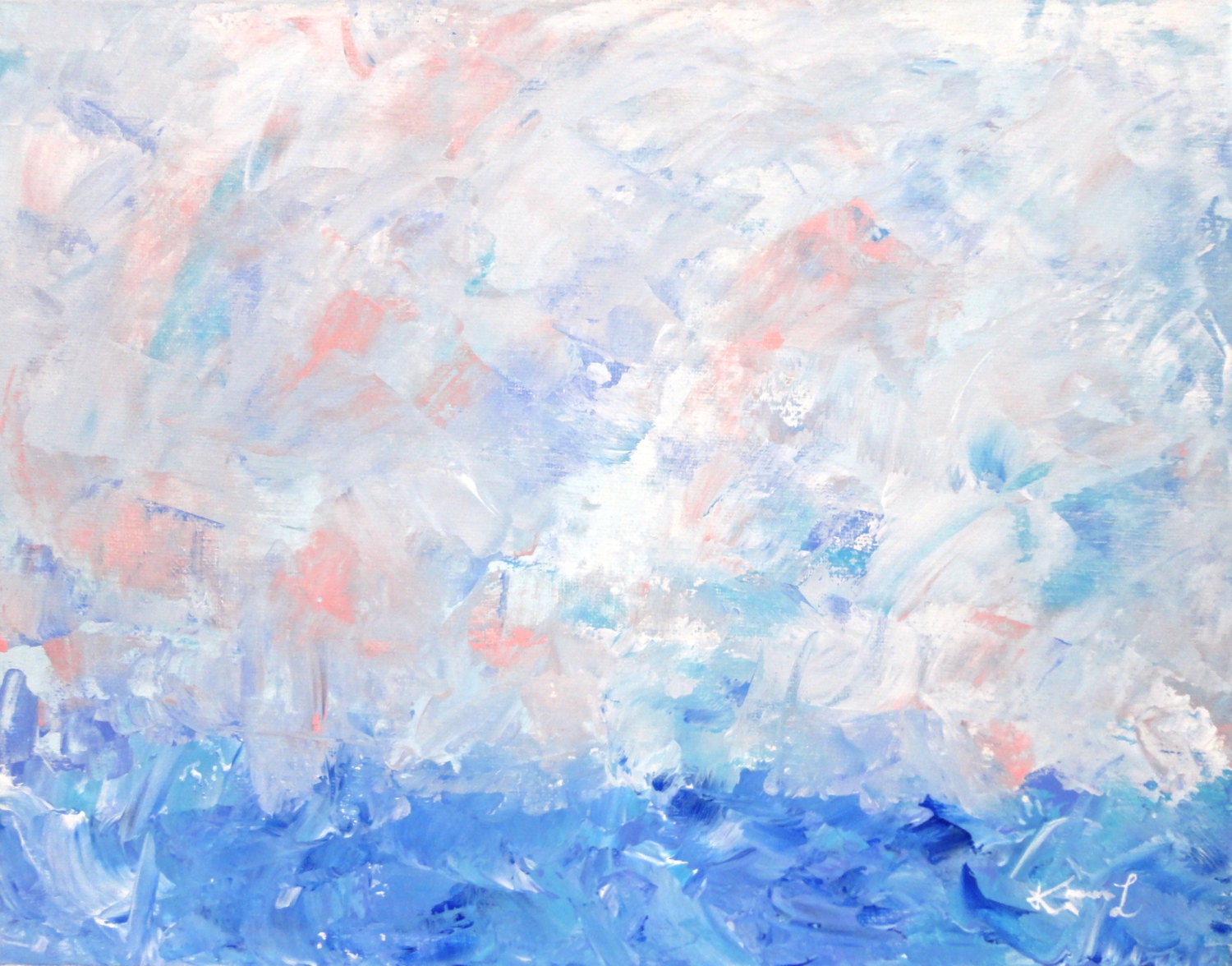 Seascape Original Art Acrylic on Canvas Board Landscape Painting Blue Pink Abstract Artwork - KamaraLarryStudio