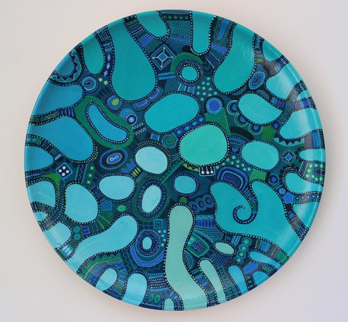 Decorative Turquoise and Blue Platter, Hand painted ceramic plate, Handmade display plate, wall hanging plate, unique stoneware and pottery - Essenziale