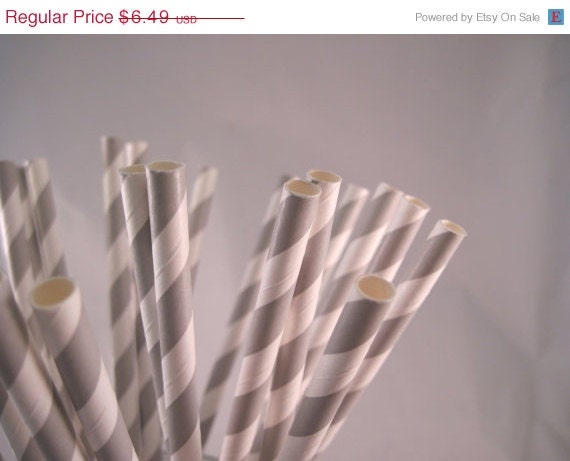 Cyber Week SALE 10% OFF 50 Grey / Silver Stripe Straws - ships less than 24 hours Il_570xn