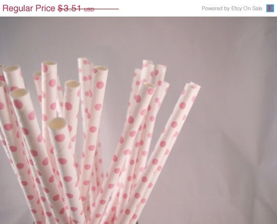 ON SALE 25 Baby Pink Dot Paper Straw - ships less than 24 hours Il_570xn
