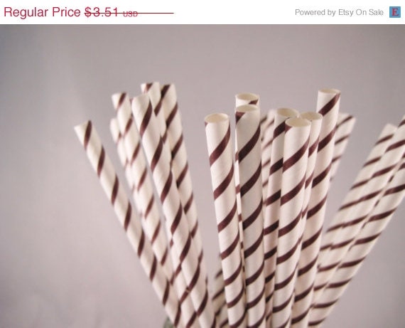 ON SALE 25 Dark Chocolate Brown Narrow Stripe Straw - ships less than 24 hours Il_570xn