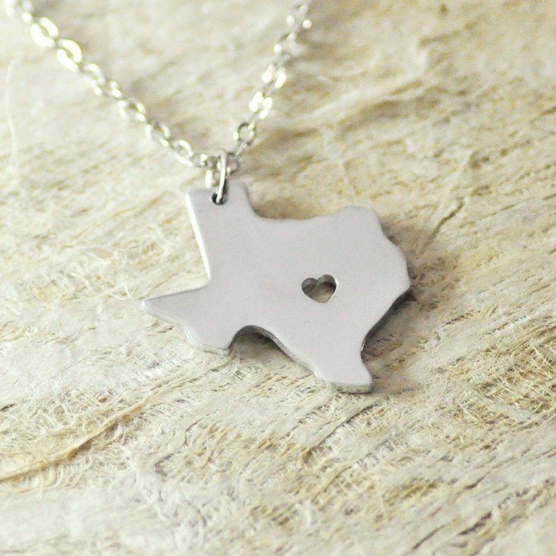 Texas Necklace  TX Necklace- Texas Pendant -heart alloy Necklace 925 sterling silver necklace - State necklace - Map necklace