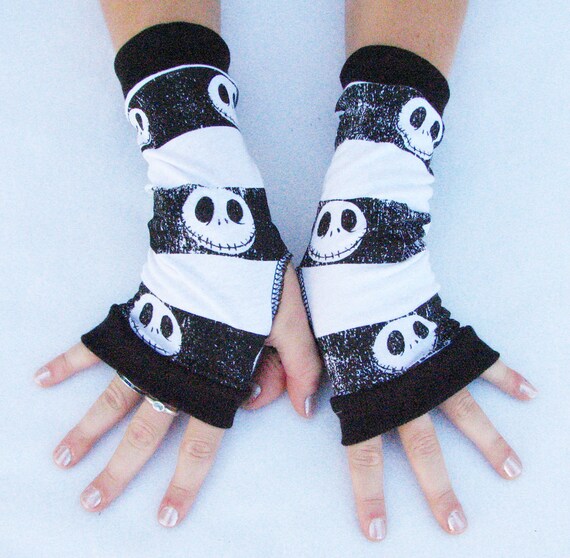 Items similar to Skull fingerless gloves for Jack Skellington fans