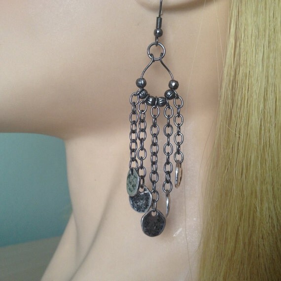 Items similar to Long Chandelier Earrings, Black Chain Earrings, Metal