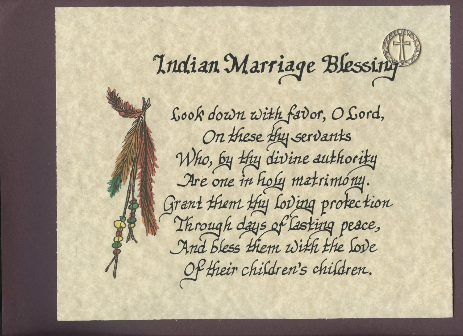 Indian Marriage Blessing 8x10 Handwritten Calligraphy on