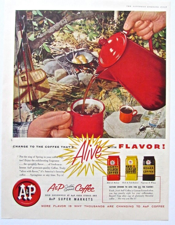 Items similar to 1950 Vintage A&P COFFEE Advertisement Original Retro