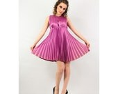 Vintage 70's dress / Radiant Orchid knife pleated mini  Babydoll empire waist S - CarlaAndCarla