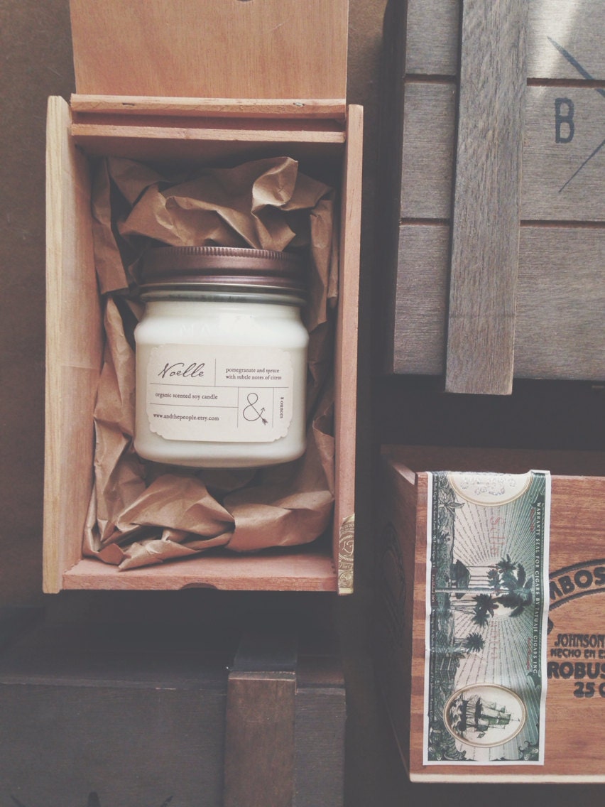 Cigar box gift wrapping for candles - AndThePeople