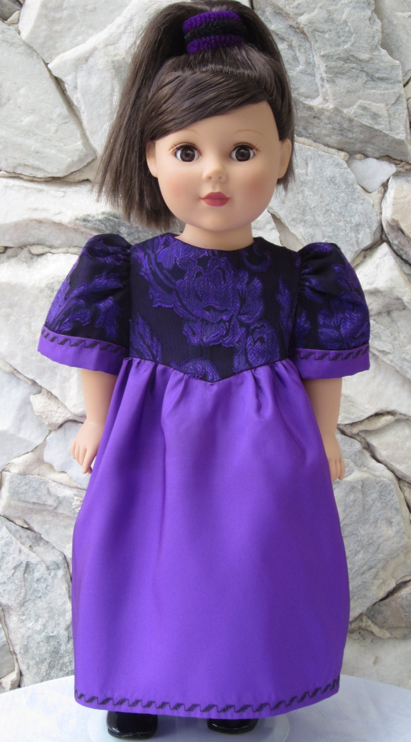 Red-violet taffeta gown with a black & purple chiffon overlaid bodice for an 18" doll. - TinaDollDesigns