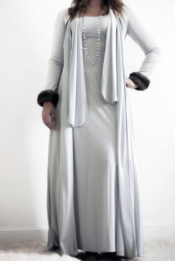 gown with fur trim
