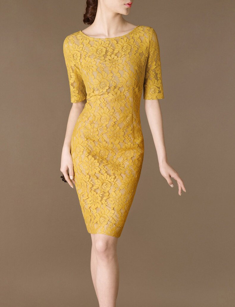 yellow lace gown