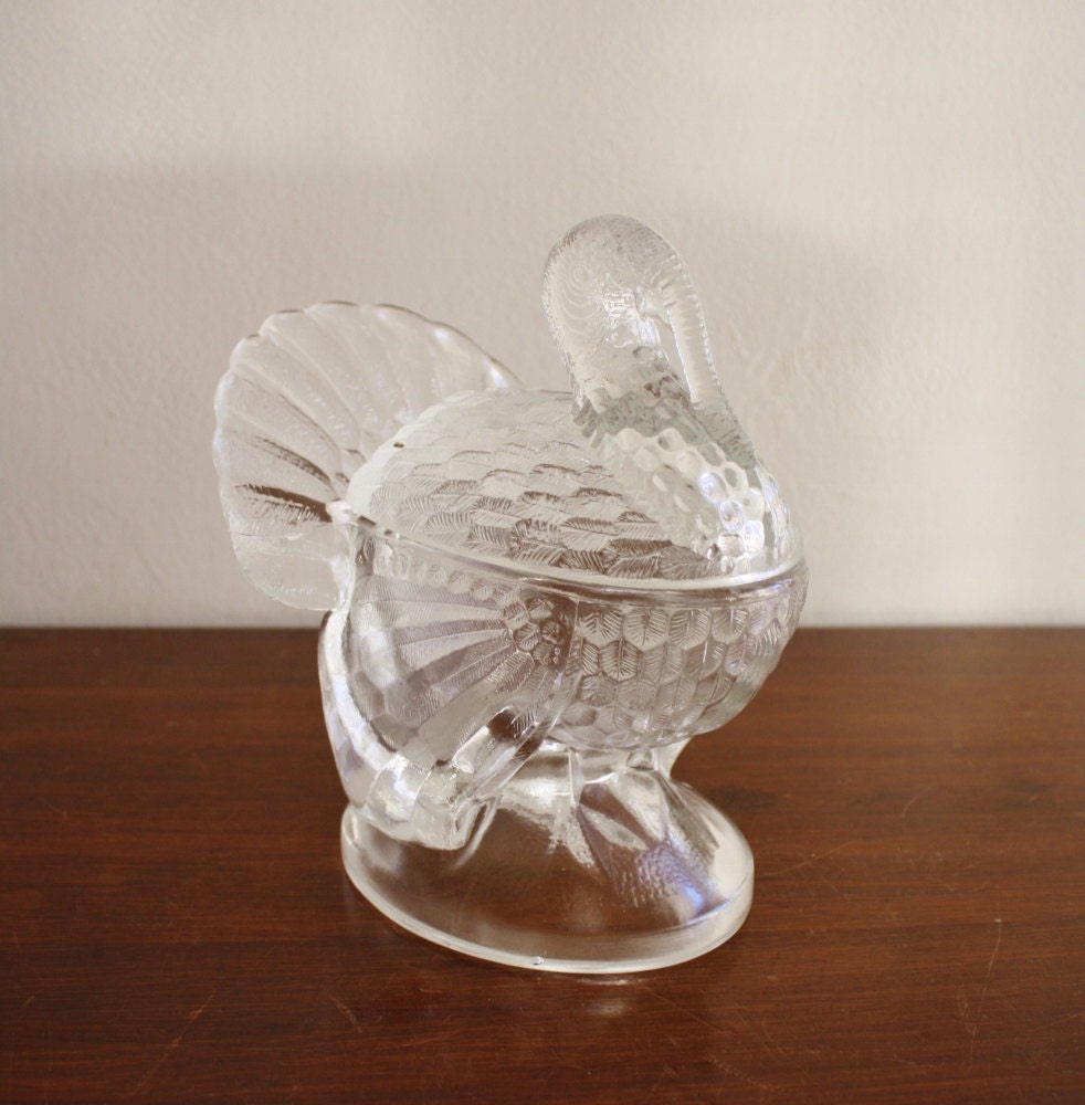Vintage glass turkey sauce dish with lid by highstreetmarket