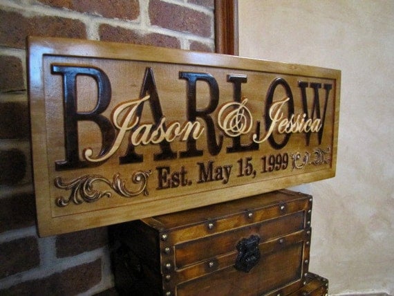 Personalized Family Name Signs custom wedding gift CARVED Wooden Sign Last name Wedding Established Anniversary custom personalized sign