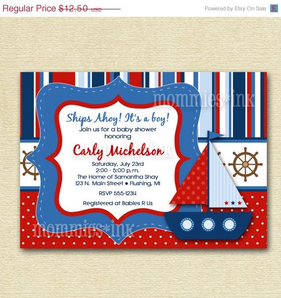 HOLIDAY SALE 10% off Mod Bright Sailboat Baby Shower or Birthday Party Invitation - Digital File - PRINTABLE Invitation Design Il_570xn