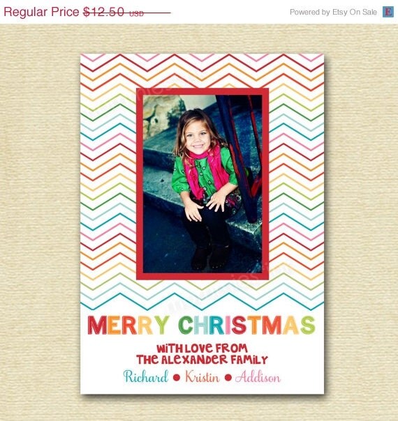 HOLIDAY SALE 10% off Modern Rainbow Chevron Single Photo 2012 Holiday Christmas Card - PRINTABLE Card Design Il_570xn