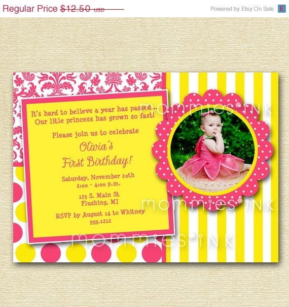 10% Off Holiday Sale Pink Lemonade Custom Photo Birthday Invitation - PRINTABLE INVITATION DESIGN Il_570xn