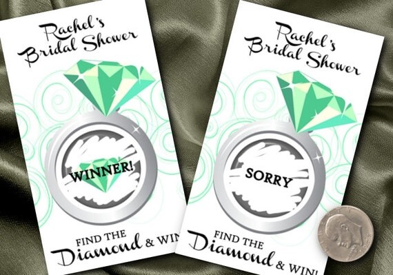 10 Party Scratch Off Cards, Diamond Ring, Bridal Shower, Engagement Party, Games, Green Il_570xn