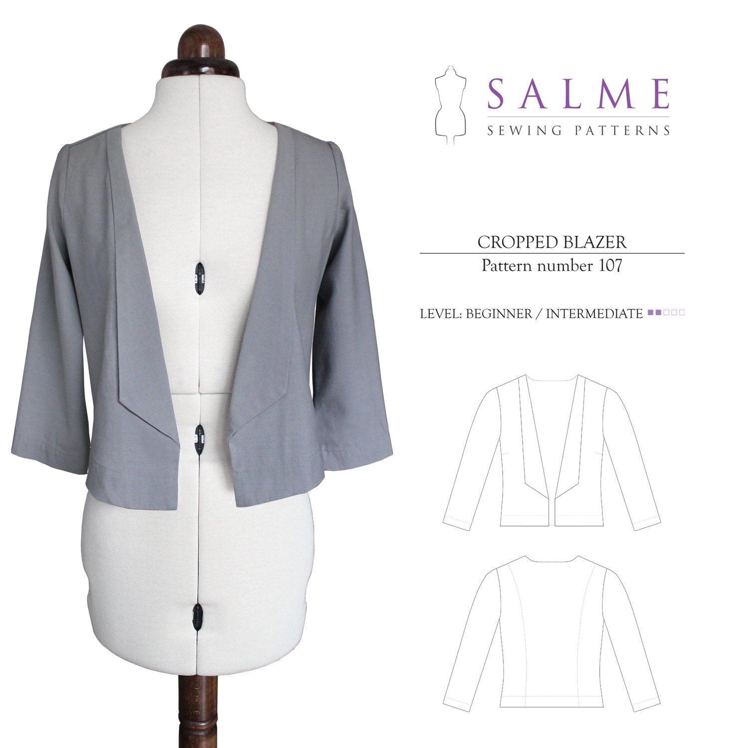 PDF Sewing pattern Cropped blazer by Salmepatterns on Etsy