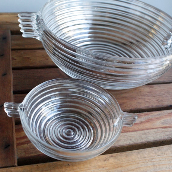 Vintage Ribbed Clear Glass Serving And By Kitchentablevintage 1714