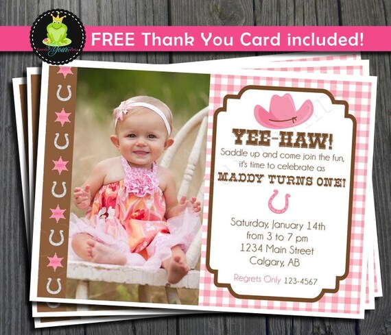 Cowgirl Birthday Invitation - FREE Thank You Card included Il_570xn