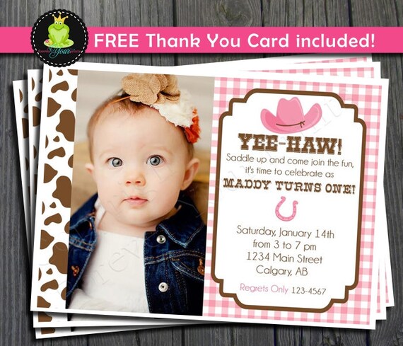 Cowgirl Birthday Invitation - FREE Thank You Card included Il_570xn