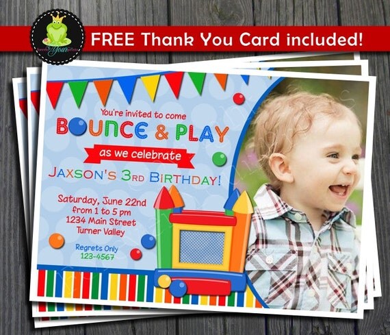 Bounce House Birthday Invitation - FREE Thank You Card included Il_570xn