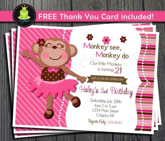 Monkey Invitation - Includes FREE Thank You Card Il_570xn