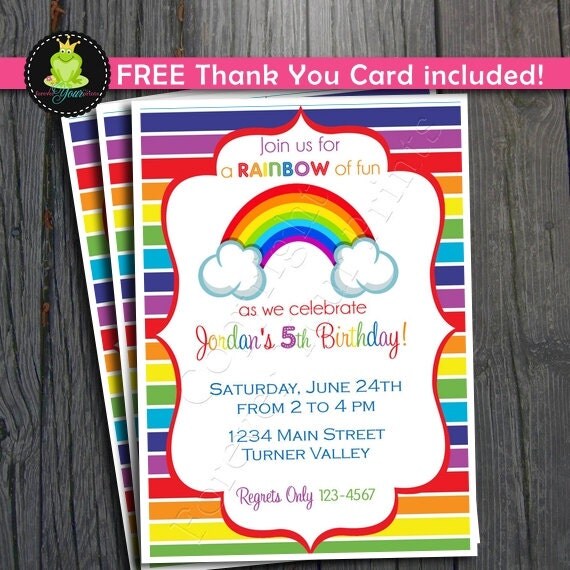 Rainbow Birthday Invitation - FREE Thank You Card included Il_570xn