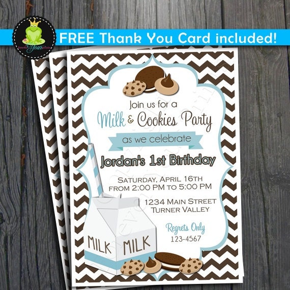 Milk and Cookies Birthday Invitation - FREE Thank You Card included Il_570xn