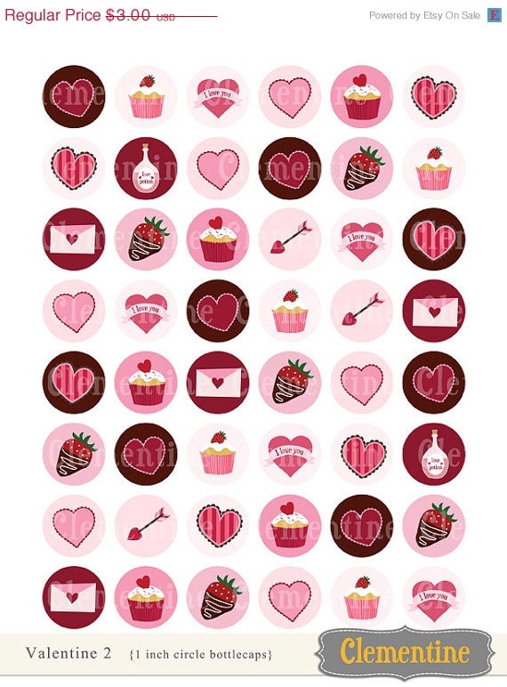 40% OFF SALE Valentine bottle cap images, bottlecap images, one inch circles, Valentine 2 - digital collage sheet-- Instant Download Il_570xn