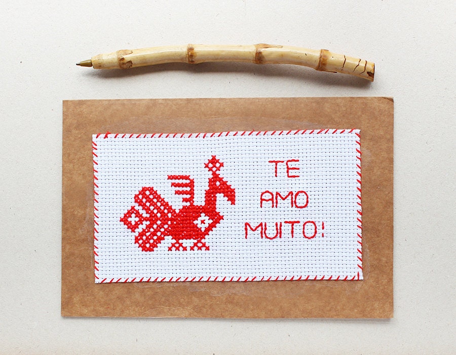 Greeting card - I love you - Hand embroidered card - OOAK