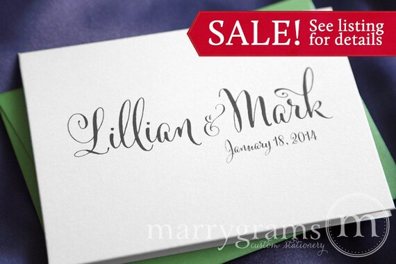 Custom Wedding Thank You Cards- Names & Date Bridal Shower Personalized Thank You Notes -Fancy, Pink, Purple, Tiffany, Navy Gift (50ct) CS07