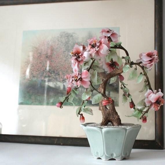 Vintage Jade Glass Cherry Blossom Bonsai by Hallingtons on Etsy
