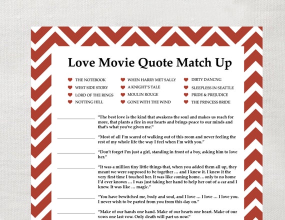 INSTANT Love Quote matchup- Instant Download - Bridal Shower Game ...