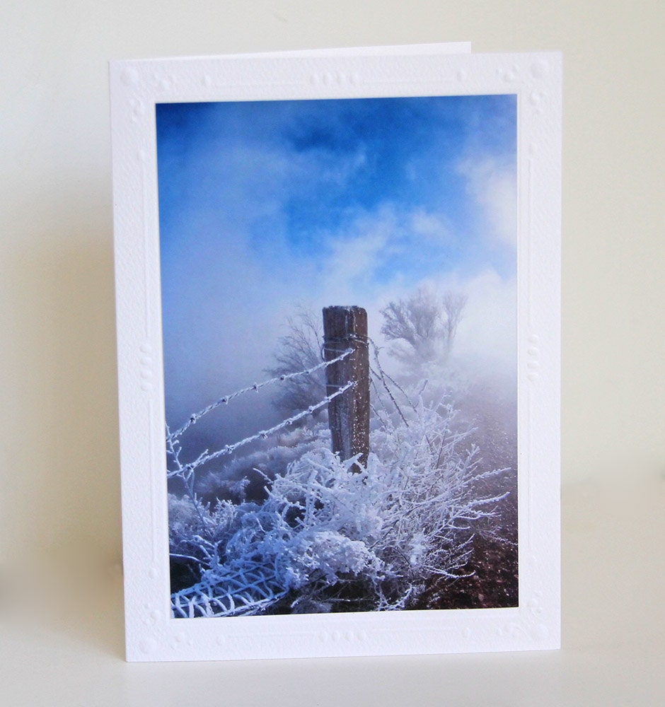 Fencepost in Snow Photo Greeting Card, Blank Notecard - CarolaBartz