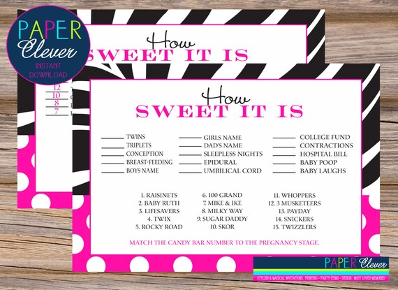 Candy bar stages Baby Shower Game, zebra, hot pink - INSTANT DOWNLOAD #207665 Il_570xn