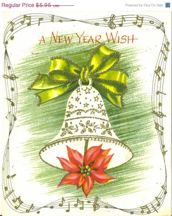 15% OFF SALE Vintage Greeting Card, NEW Year Wish, Decorated Bell, Art Guild of Williamsburg - TheVintageGreeting