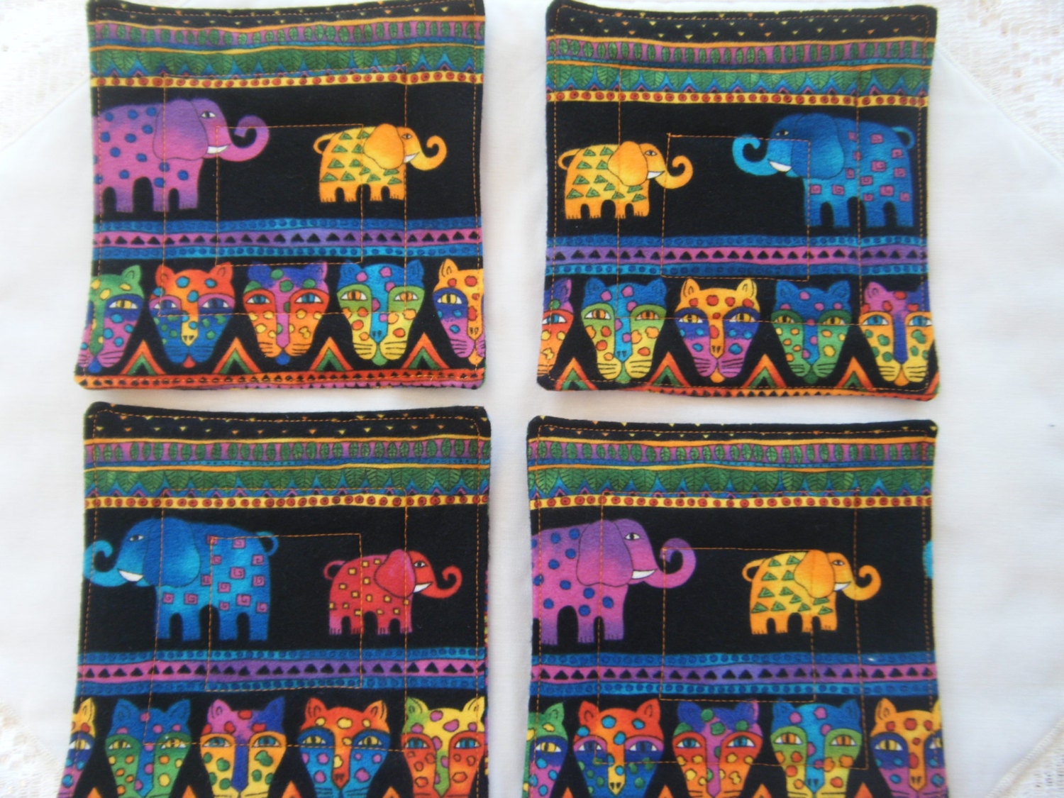 Elephant and Giraffe Jungle Print Coasters/Mug Rugs - Set of 4 - 100% HANDMADE - KraftyGrannysHome